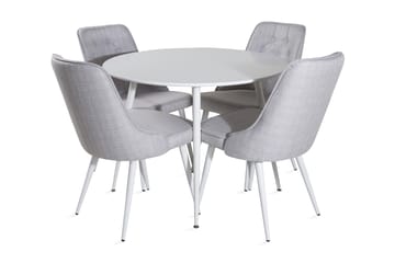 Ridones Spisegruppe 100 cm Rund inkl. 4 Valera Stoler - Hvit/Grå - Møbler - Bord - Spisegrupper
