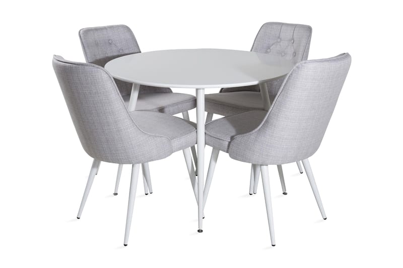 Ridones Spisegruppe 100 cm Rund inkl. 4 Valera Stoler - Hvit/Grå - Møbler - Bord - Spisegrupper