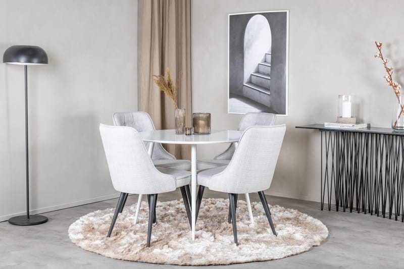 Ridones Spisegruppe 100 cm Rund inkl. 4 Valera Stoler - Hvit/Grå - Møbler - Bord - Spisegrupper