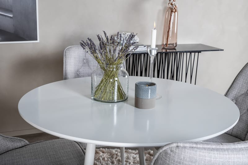 Ridones Spisegruppe 100 cm Rund inkl. 4 Valera Stoler - Hvit/Grå - Møbler - Bord - Spisegrupper