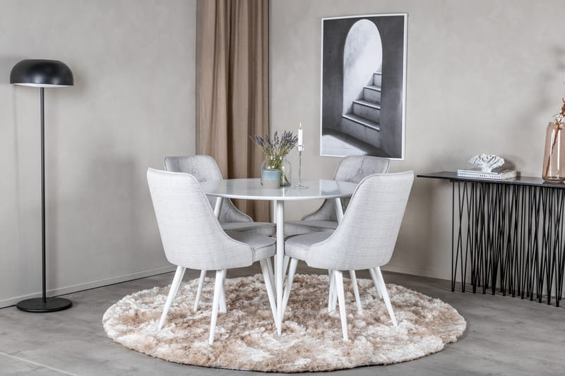 Ridones Spisegruppe 100 cm Rund inkl. 4 Valera Stoler - Hvit/Grå - Møbler - Bord - Spisegrupper