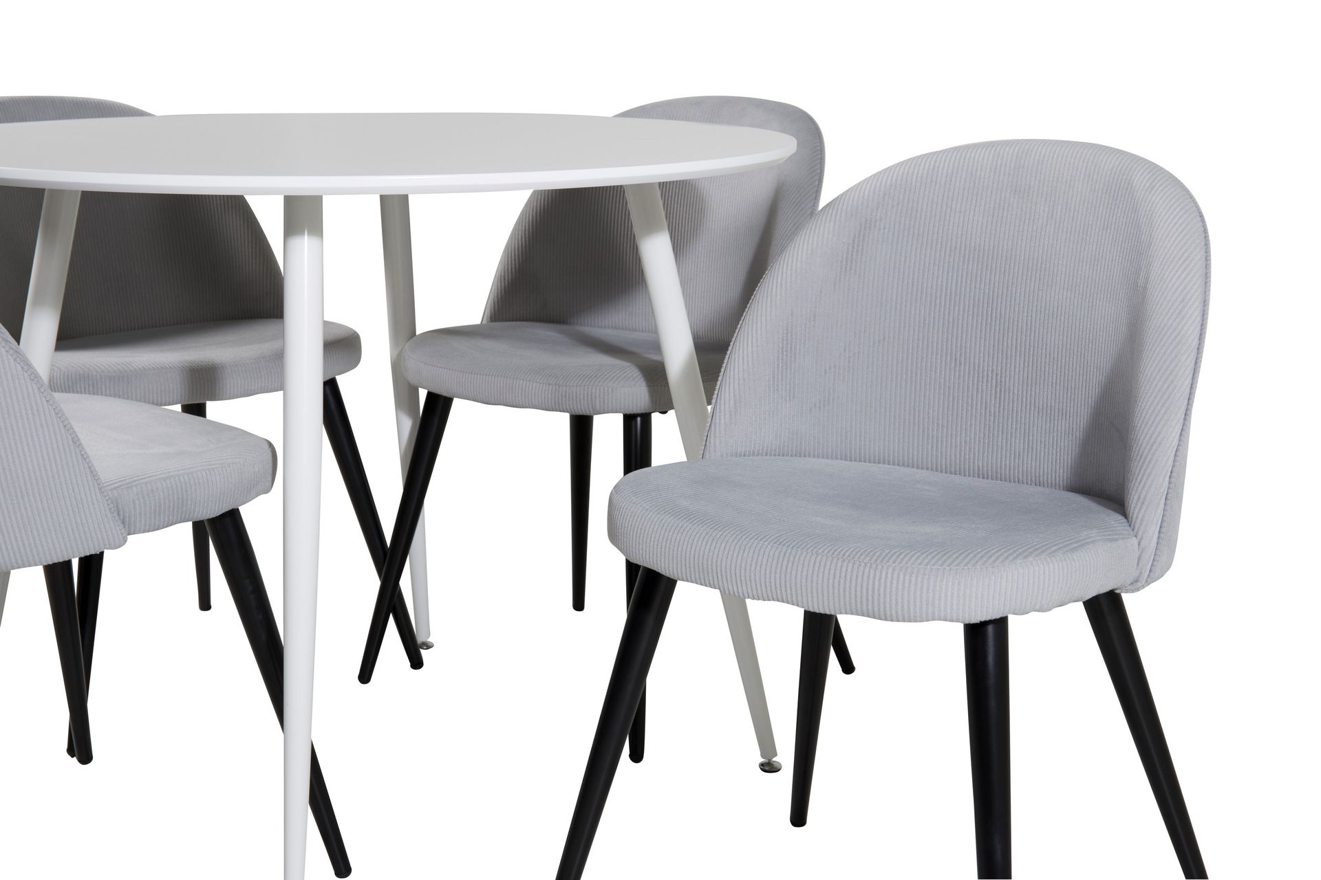 Ridones Spisegruppe 100 cm Rund inkl. 4 Valeri Cordfløyelsto - Hvit/Grå - Møbler - Bord - Spisegrupper