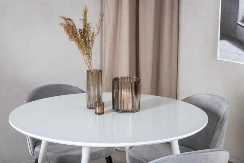 Ridones Spisegruppe 100 cm Rund inkl. 4 Valerie Fløyelsstole - Hvit/Lysegrå - Møbler - Bord - Spisegrupper