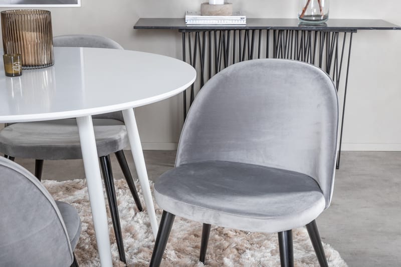 Ridones Spisegruppe 100 cm Rund inkl. 4 Valerie Fløyelsstole - Hvit/Lysegrå - Møbler - Bord - Spisegrupper