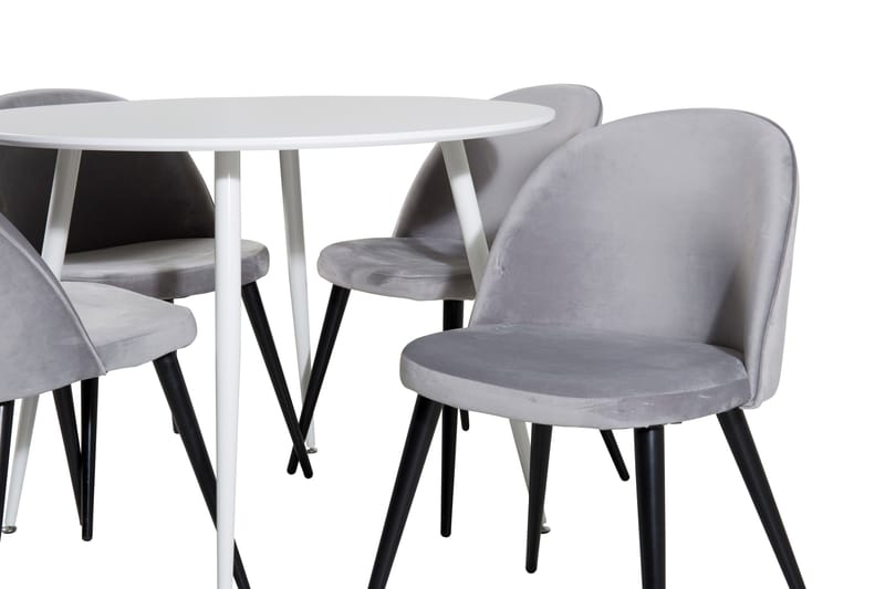 Ridones Spisegruppe 100 cm Rund inkl. 4 Valerie Fløyelsstole - Hvit/Lysegrå - Møbler - Bord - Spisegrupper
