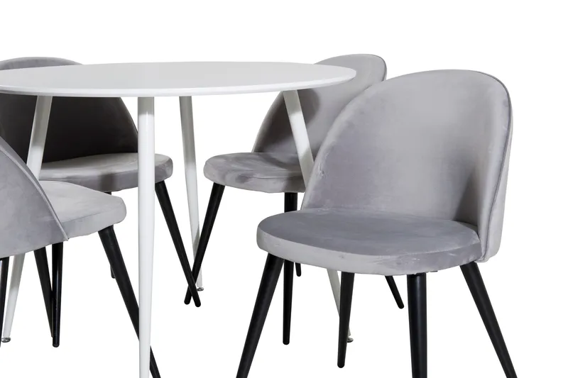 Ridones Spisegruppe 100 cm Rund inkl. 4 Valerie Fløyelsstole - Hvit/Lysegrå - Møbler - Bord - Spisegrupper