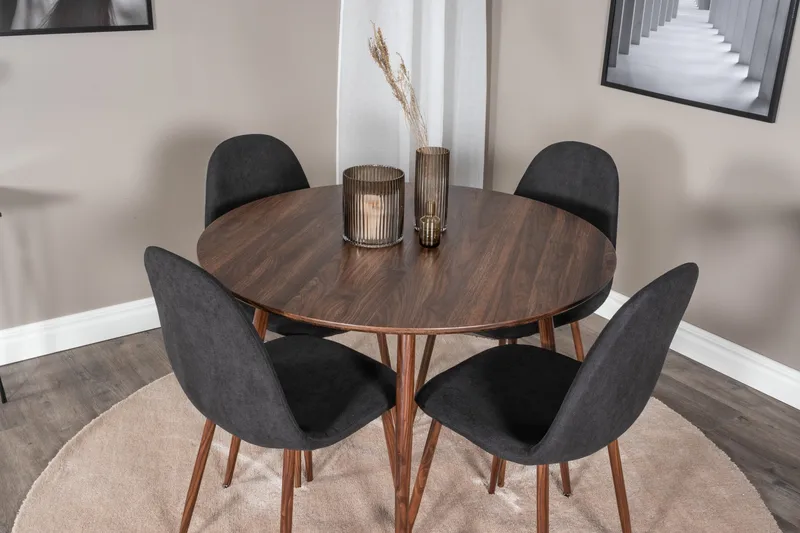 Ridones Spisegruppe 100 cm Rund inkl. 4 Ypas Stoler - Brun/Svart - Møbler - Bord - Spisegrupper