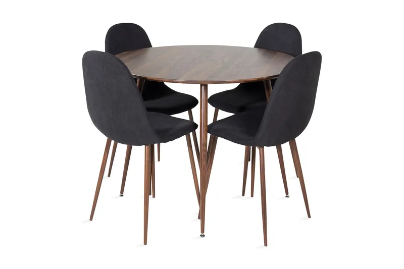 Ridones Spisegruppe 100 cm Rund inkl. 4 Ypas Stoler, Brun/Svart