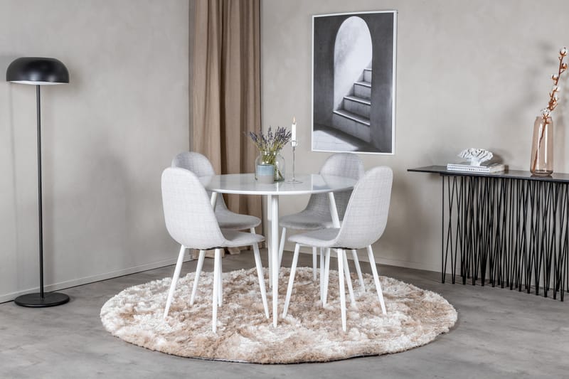 Ridones Spisegruppe 100 cm Rund inkl. 4 Ypas Stoler - Hvit/Grå - Møbler - Bord - Spisegrupper