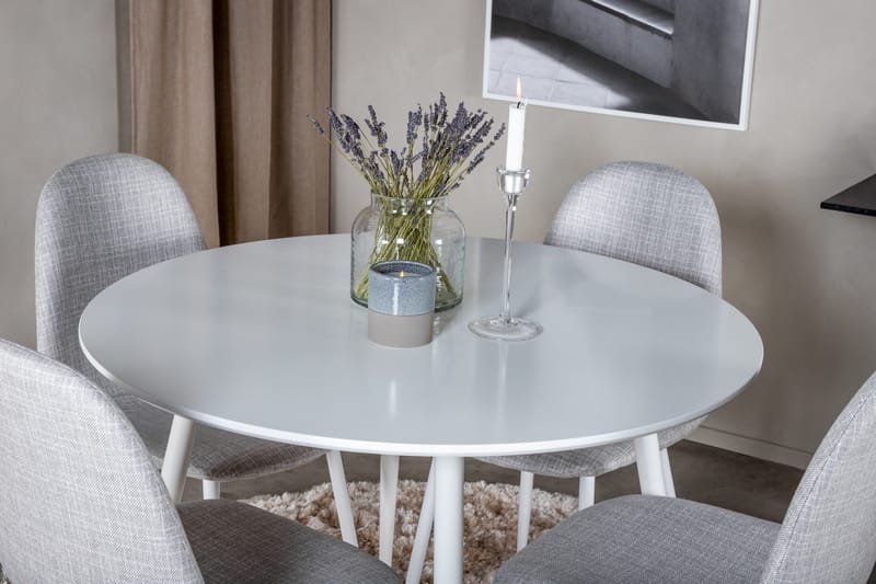 Ridones Spisegruppe 100 cm Rund inkl. 4 Ypas Stoler - Hvit/Grå - Møbler - Bord - Spisegrupper