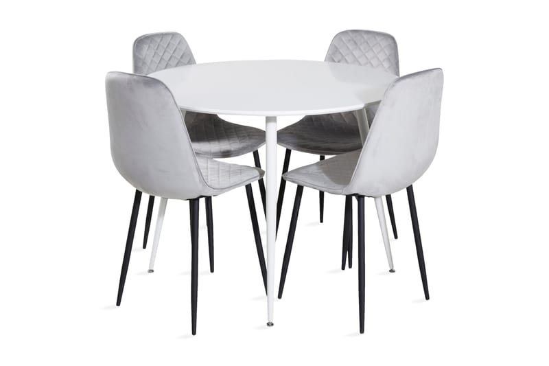 Ridones Spisegruppe 100 cm Rund inkl. 4 Ypas Stoler - Hvit/Grå/Svart - Møbler - Bord - Spisegrupper