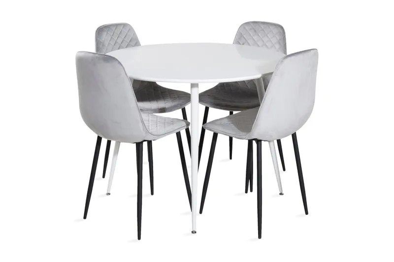 Ridones Spisegruppe 100 cm Rund inkl. 4 Ypas Stoler, Hvit/Grå/Svart