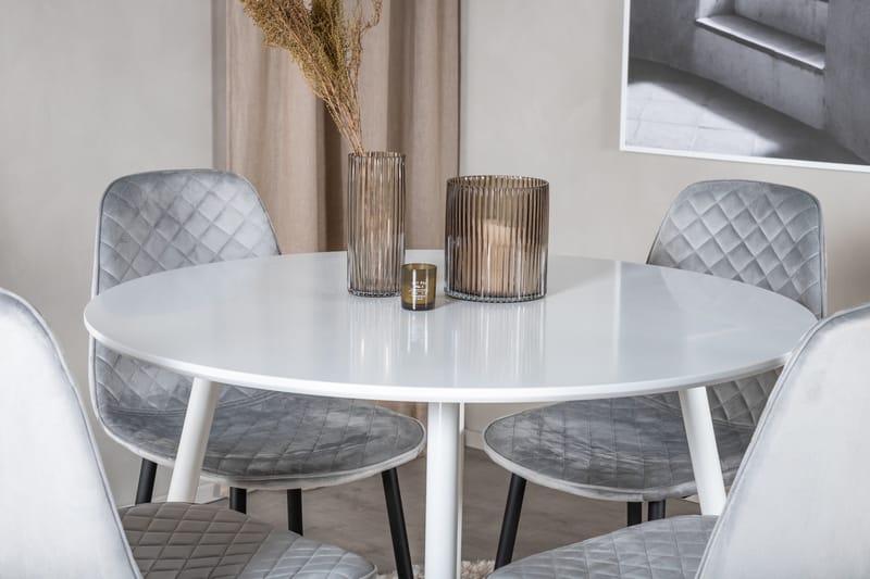 Ridones Spisegruppe 100 cm Rund inkl. 4 Ypas Stoler - Hvit/Grå/Svart - Møbler - Bord - Spisegrupper
