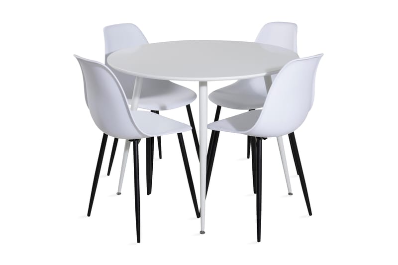 Ridones Spisegruppe 100 cm Rund inkl. 4 Ypas Stoler - Hvit/Svart - Møbler - Bord - Spisegrupper