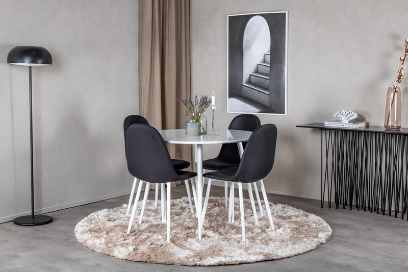 Ridones Spisegruppe 100 cm Rund inkl. 4 Ypas Stoler - Hvit/Svart - Møbler - Bord - Spisegrupper