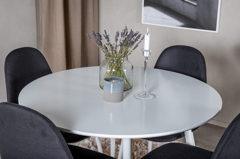 Ridones Spisegruppe 100 cm Rund inkl. 4 Ypas Stoler - Hvit/Svart - Møbler - Bord - Spisegrupper