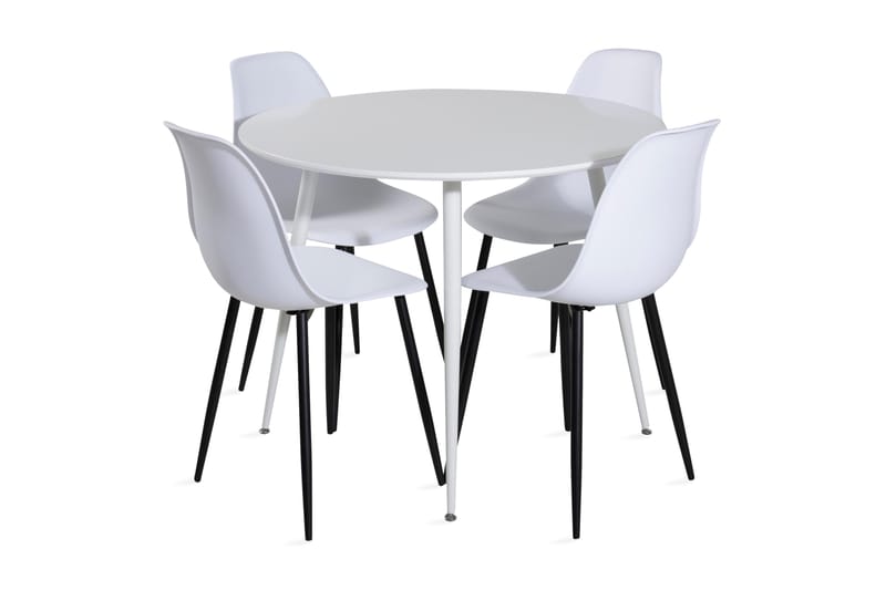 Ridones Spisegruppe 100 cm Rund inkl. 4 Ypas Stoler, Hvit/Svart