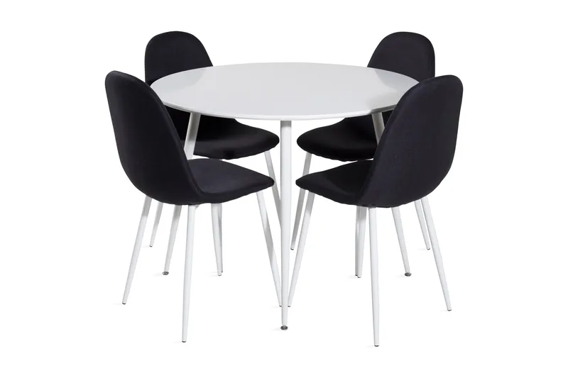 Ridones Spisegruppe 100 cm Rund inkl. 4 Ypas Stoler, Hvit/Svart