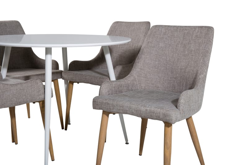 Ridones Spisegruppe 100 cm Rund inkl. 4 Pelle Stoler - Hvit/Lysegrå/Eik - Møbler - Bord - Spisegrupper