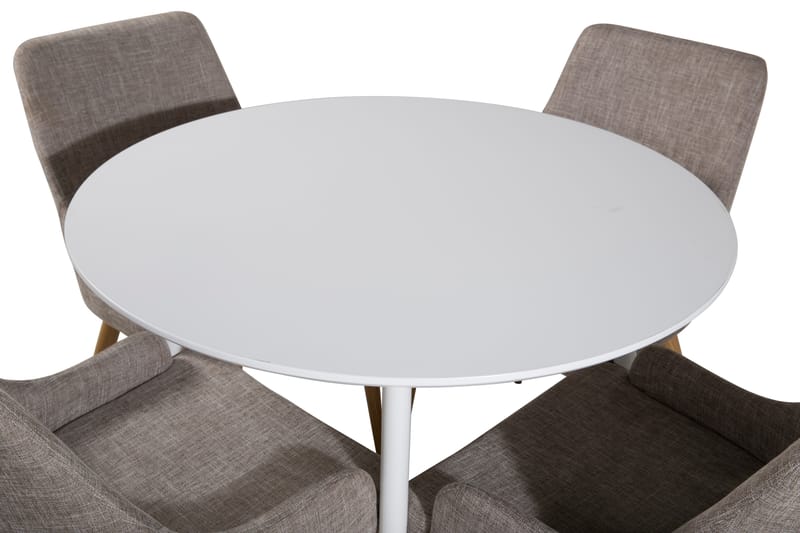 Ridones Spisegruppe 100 cm Rund inkl. 4 Pelle Stoler - Hvit/Lysegrå/Eik - Møbler - Bord - Spisegrupper