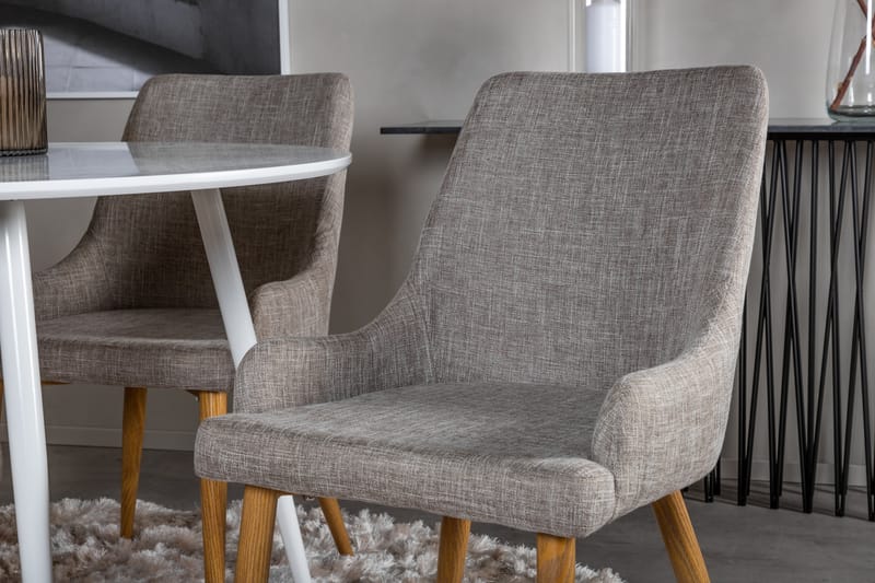 Ridones Spisegruppe 100 cm Rund inkl. 4 Pelle Stoler - Hvit/Lysegrå/Eik - Møbler - Bord - Spisegrupper