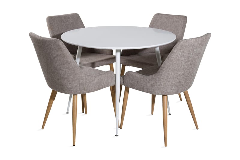Ridones Spisegruppe 100 cm Rund inkl. 4 Pelle Stoler - Hvit/Lysegrå/Eik - Møbler - Bord - Spisegrupper