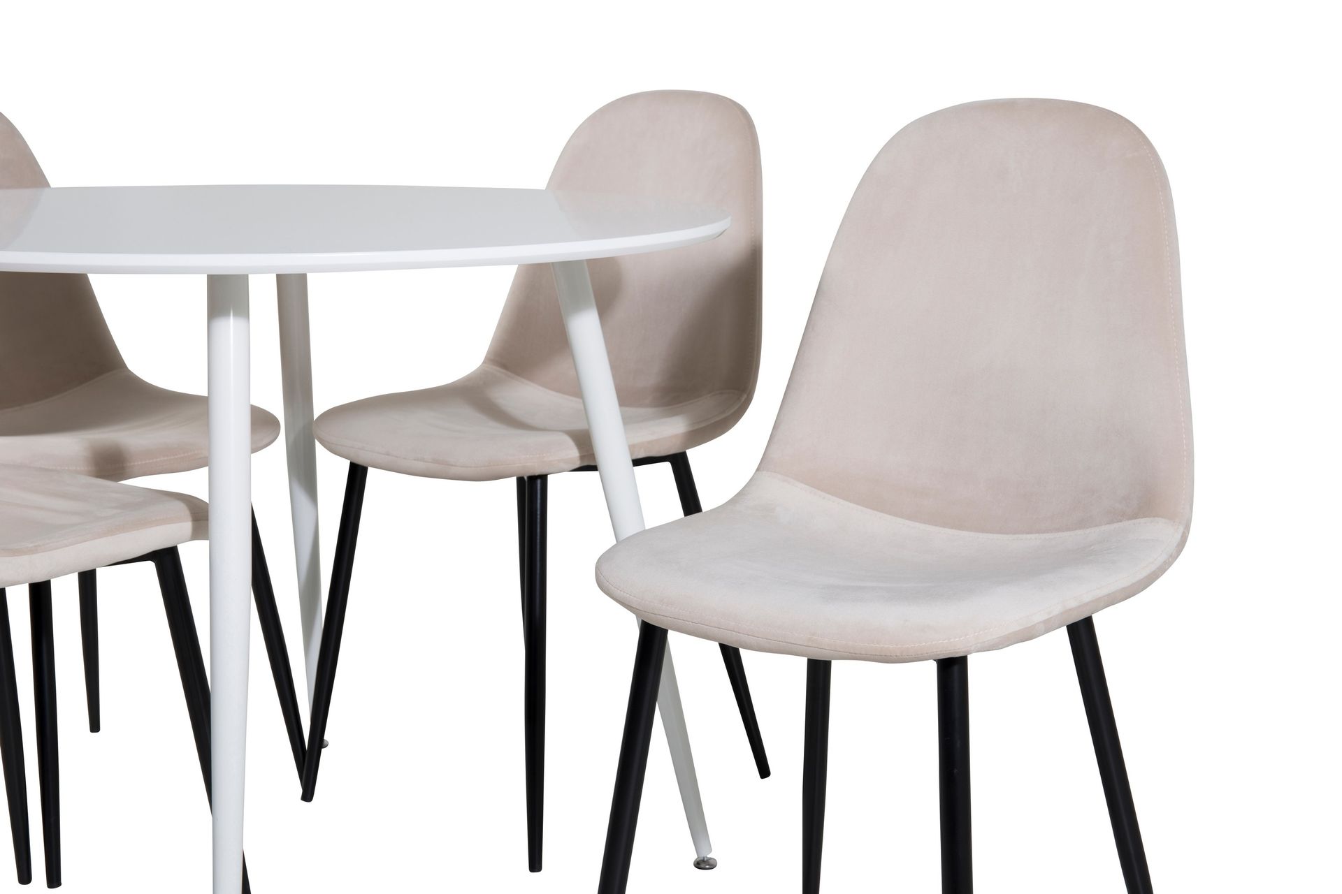 Ridones Spisegruppe 100 cm Rund inkl. 4 Pontus Stoler - Hvit/Svart/Beige - Møbler - Bord - Spisegrupper