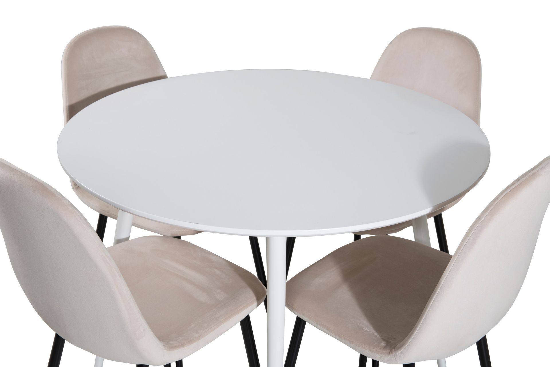 Ridones Spisegruppe 100 cm Rund inkl. 4 Pontus Stoler - Hvit/Svart/Beige - Møbler - Bord - Spisegrupper