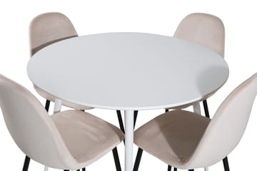 Ridones Spisegruppe 100 cm Rund inkl. 4 Pontus Stoler - Hvit/Svart/Beige - Møbler - Bord - Spisegrupper