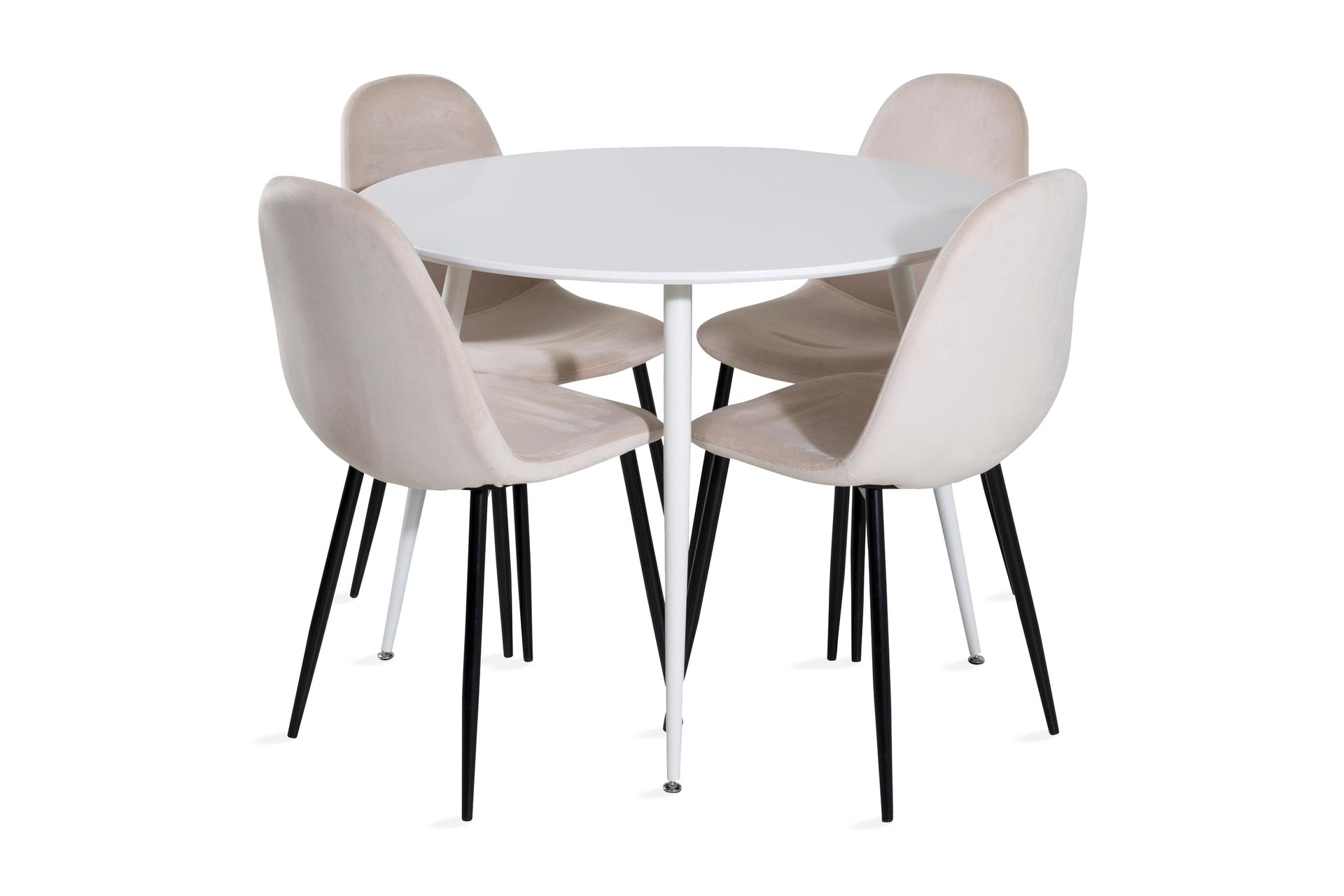 Ridones Spisegruppe 100 cm Rund inkl. 4 Pontus Stoler - Hvit/Svart/Beige - Møbler - Bord - Spisegrupper