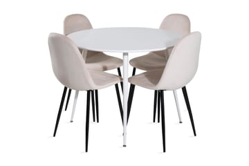 Ridones Spisegruppe 100 cm Rund inkl. 4 Pontus Stoler - Hvit/Svart/Beige - Møbler - Bord - Spisegrupper