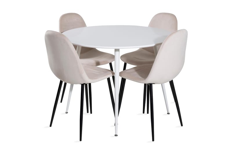 Ridones Spisegruppe 100 cm Rund inkl. 4 Pontus Stoler - Hvit/Svart/Beige - Møbler - Bord - Spisegrupper