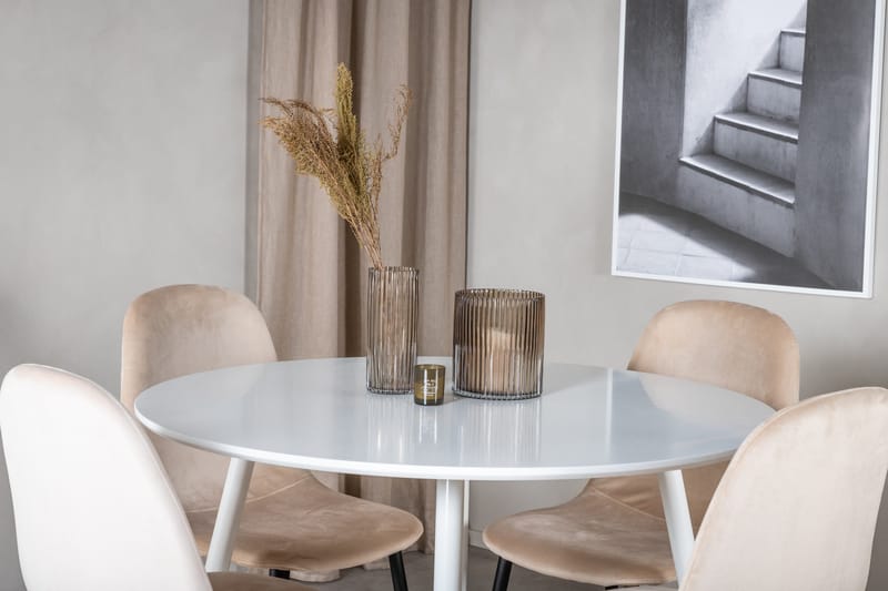 Ridones Spisegruppe 100 cm Rund inkl. 4 Pontus Stoler - Hvit/Svart/Beige - Møbler - Bord - Spisegrupper