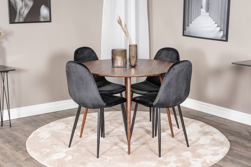 Ridones Spisegruppe 100 cm Rund inkl. 4 Pontus Stoler - Brun/Svart - Møbler - Bord - Spisegrupper