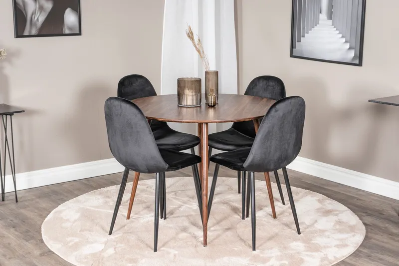 Ridones Spisegruppe 100 cm Rund inkl. 4 Pontus Stoler - Brun/Svart - Møbler - Bord - Spisegrupper