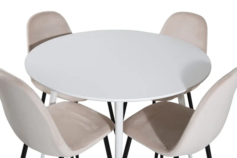 Ridones Spisegruppe 100 cm Rund inkl. 4 Pontus Stoler - Hvit/Svart/Beige - Møbler - Bord - Spisegrupper