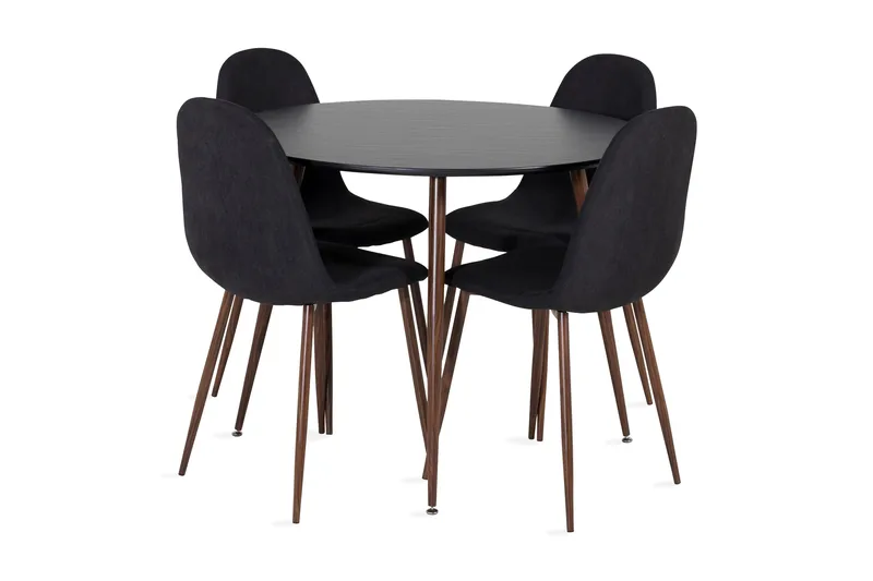 Ridones Spisegruppe inkl. 4 Ypas Stoler, Svart/Brun
