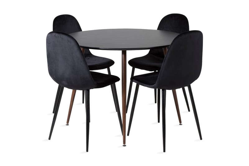 Ridones Spisegruppe Rundt inkl. 4 Pontus Stoler, Svart/Brun