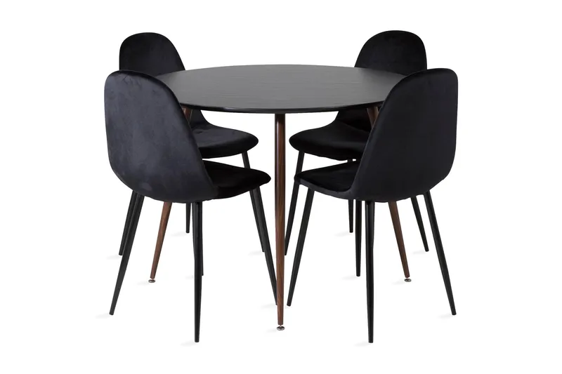 Ridones Spisegruppe Rundt inkl. 4 Pontus Stoler, Svart/Brun