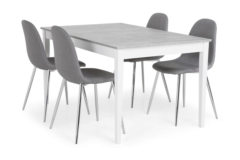 Romeo Spisegruppe 140 cm Betong med 4 Nibe Stoler - Hvit/Grå/Krom - Møbler - Bord - Spisegrupper