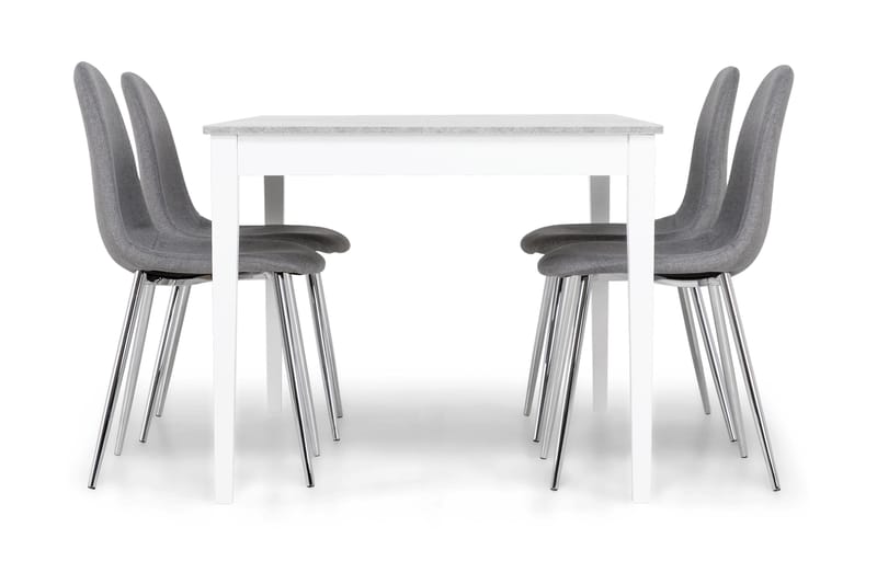 Romeo Spisegruppe 140 cm Betong med 4 Nibe Stoler - Hvit/Grå/Krom - Møbler - Bord - Spisegrupper