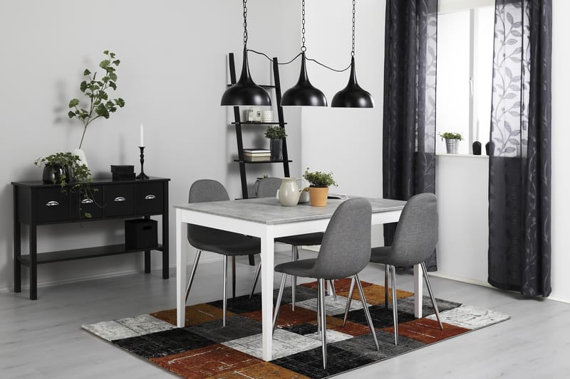 Romeo Spisegruppe 140 cm Betong med 4 Nibe Stoler - Hvit/Grå/Krom - Møbler - Bord - Spisegrupper