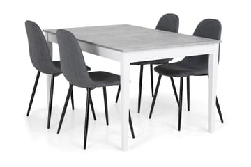 Romeo Spisegruppe 140 cm Betong med 4 Nibe Stoler - Hvit/Grå/Svart - Møbler - Bord - Spisegrupper