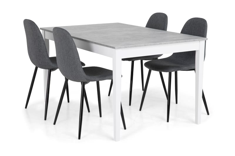 Romeo Spisegruppe 140 cm Betong med 4 Nibe Stoler - Hvit/Grå/Svart - Møbler - Bord - Spisegrupper