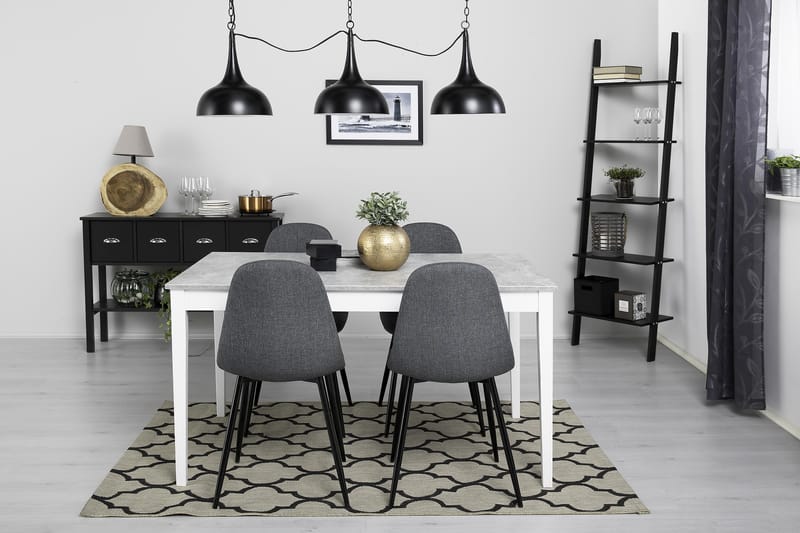 Romeo Spisegruppe 140 cm Betong med 4 Nibe Stoler - Hvit/Grå/Svart - Møbler - Bord - Spisegrupper