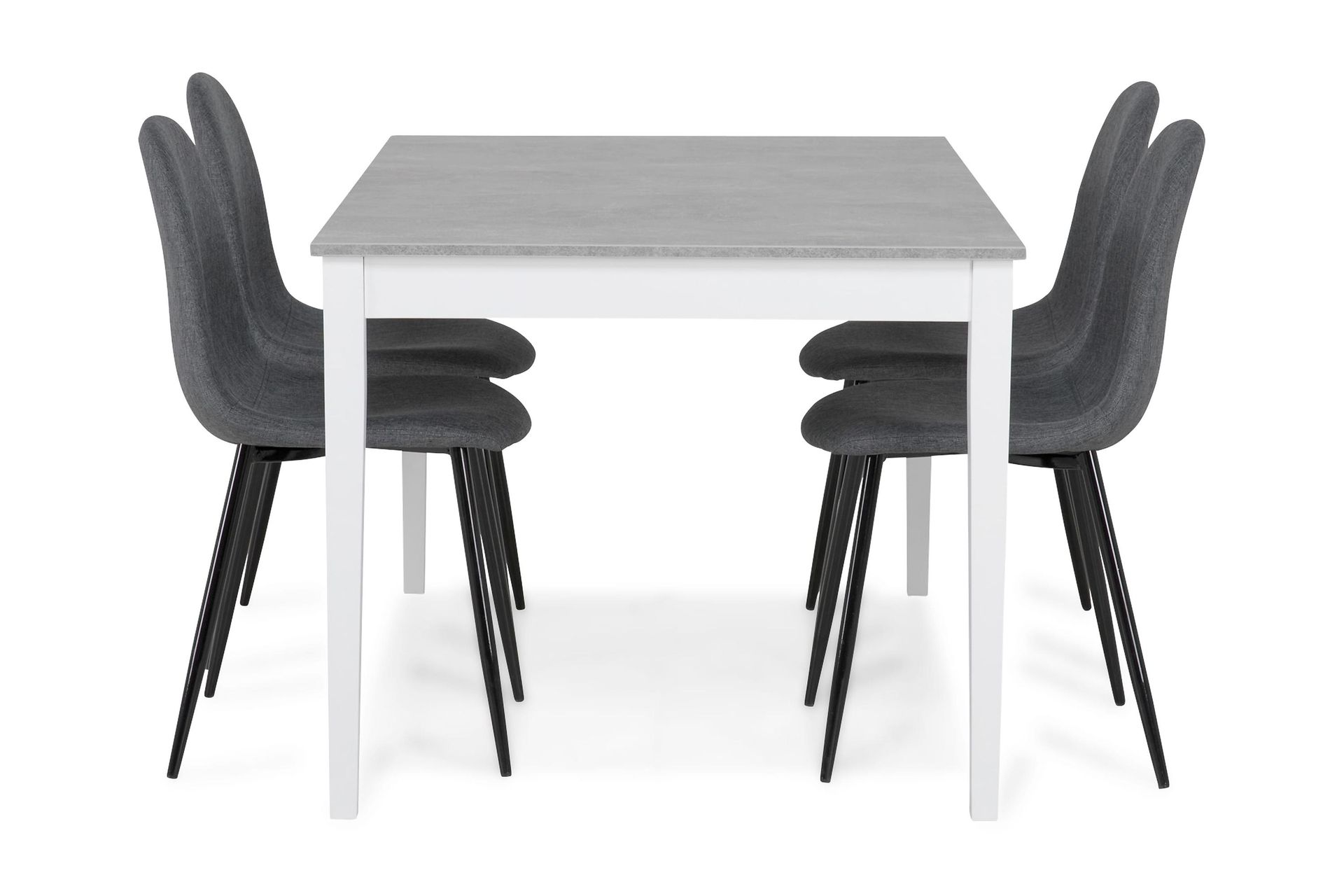 Romeo Spisegruppe 140 cm Betong med 4 Nibe Stoler - Hvit/Grå/Svart - Møbler - Bord - Spisegrupper