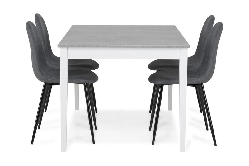 Romeo Spisegruppe 140 cm Betong med 4 Nibe Stoler - Hvit/Grå/Svart - Møbler - Bord - Spisegrupper
