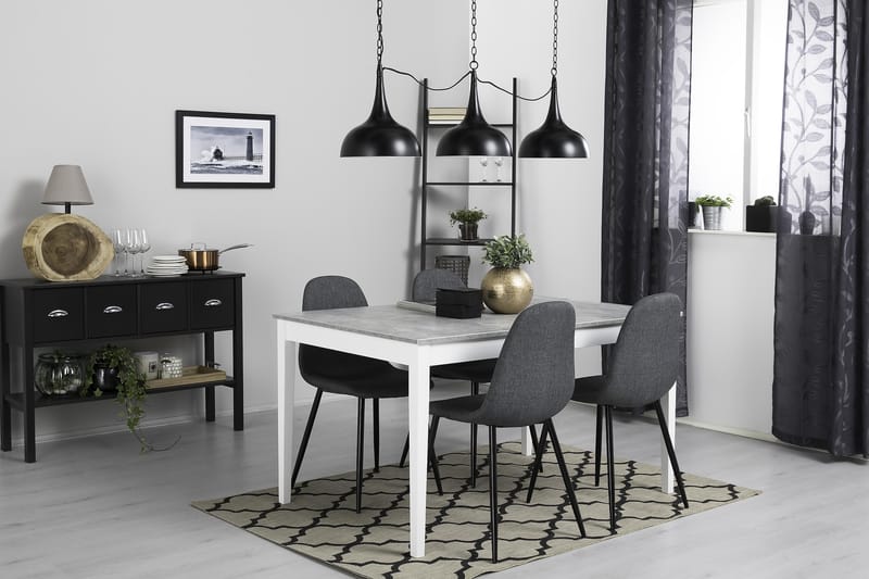 Romeo Spisegruppe 140 cm Betong med 4 Nibe Stoler - Hvit/Grå/Svart - Møbler - Bord - Spisegrupper