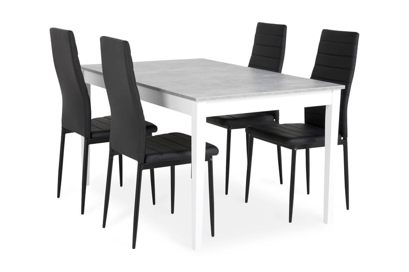 Romeo Spisegruppe 140 cm Betong med 4 Ted Stoler - Hvit/Sort PU - Møbler - Bord - Spisegrupper