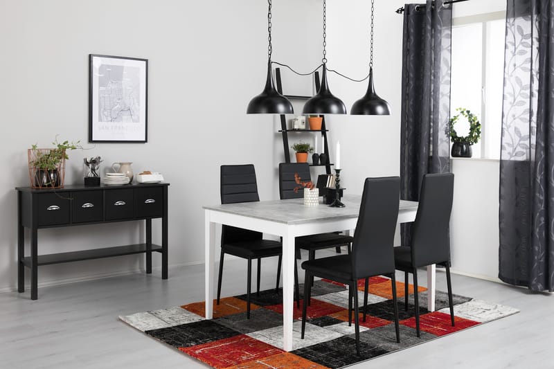 Romeo Spisegruppe 140 cm Betong med 4 Ted Stoler - Hvit/Sort PU - Møbler - Bord - Spisegrupper